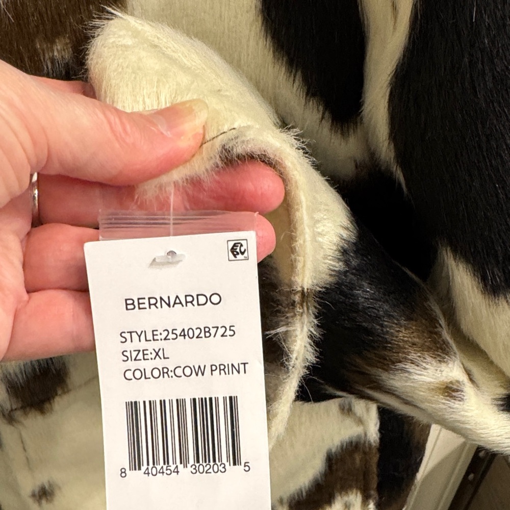 Bernardo Women's Black and Brown Patterned Faux Fur Jacket Cow Print - Picture 5 of 7